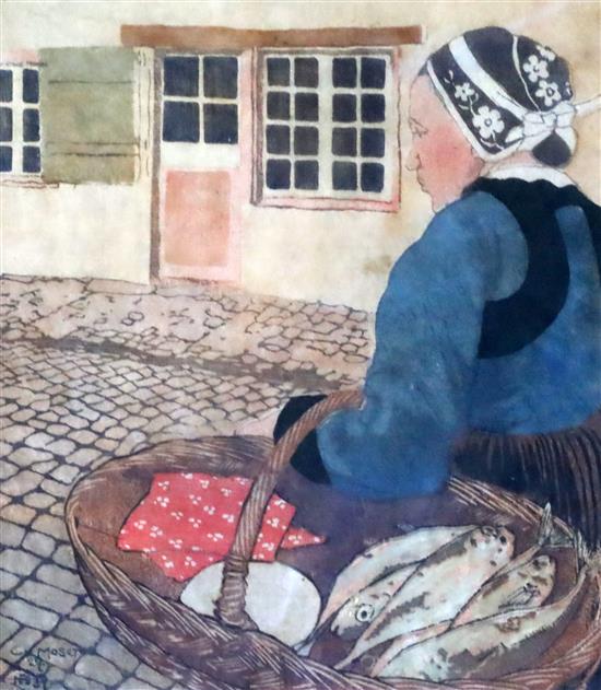 Carl Moser (1873-1939), three woodcuts in colours on thin Japan paper Breton fisherwoman and Spanish girl